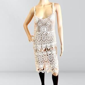 Lovely 153 Off White Boho Crochet Knee Length Dress